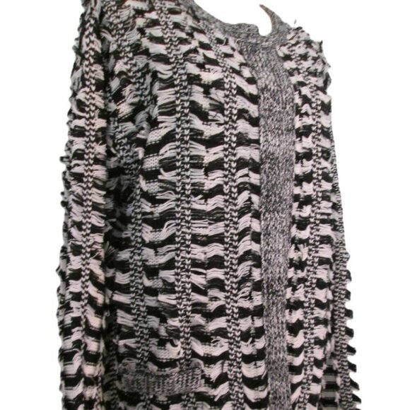 NWT Endless Rose Black & White Open Front Cardigan Sweater w/Fringe- M/L - Picture 1 of 13
